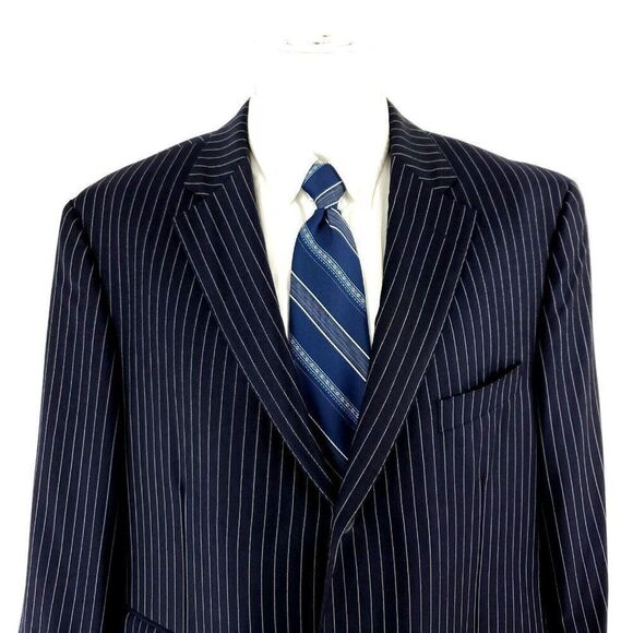 Samuelsohn Super 130s Wool 44R Blue‎ Striped Extra Pocket SB Gable - Picture 1 of 11